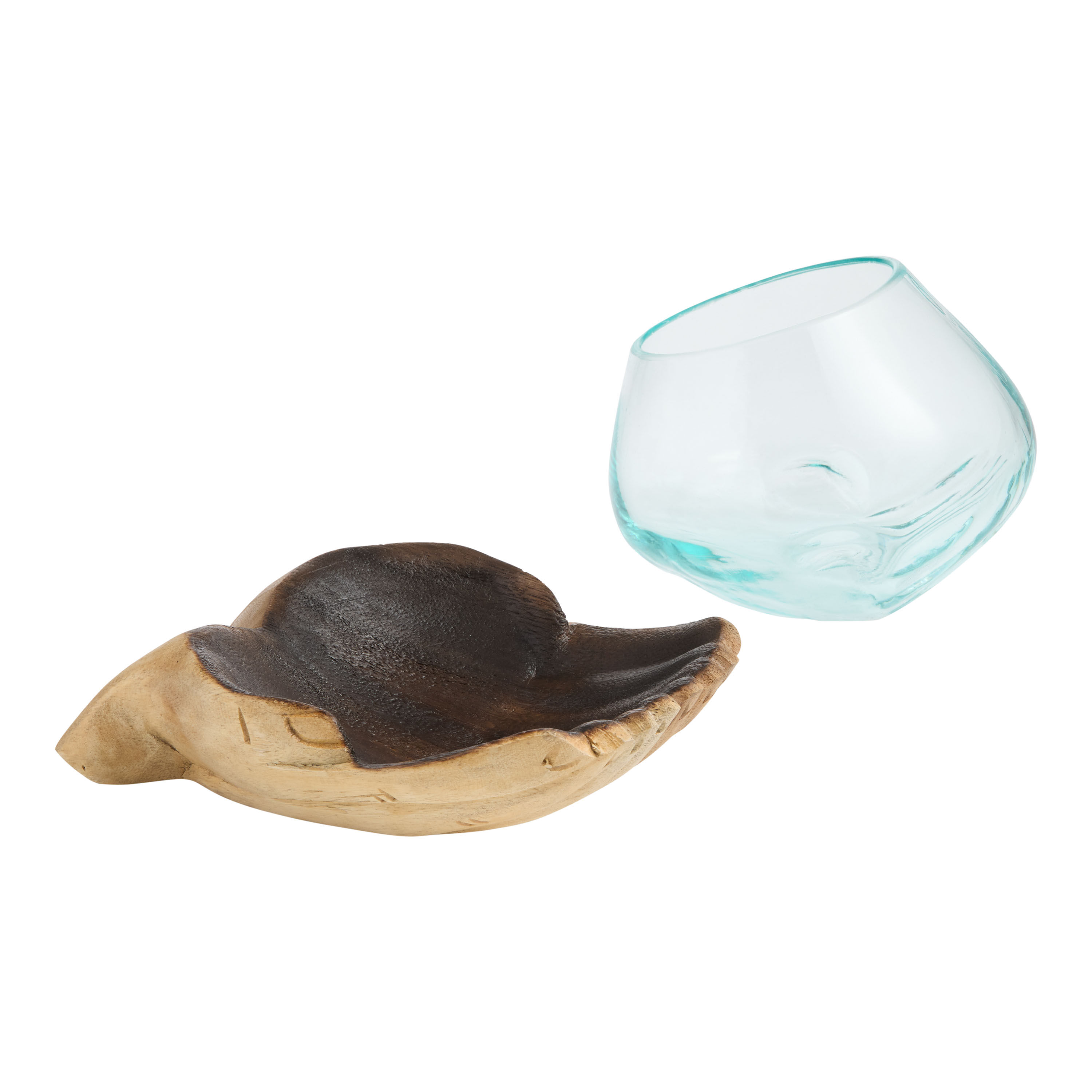 Natural Wood Hands with Handblown Glass Bowl Decor image number 1