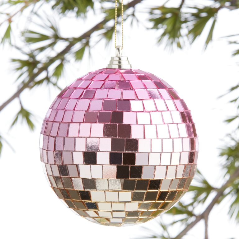 World Market Pink & Gold Ombre Disco Ball Ornament Winter Handcrafted