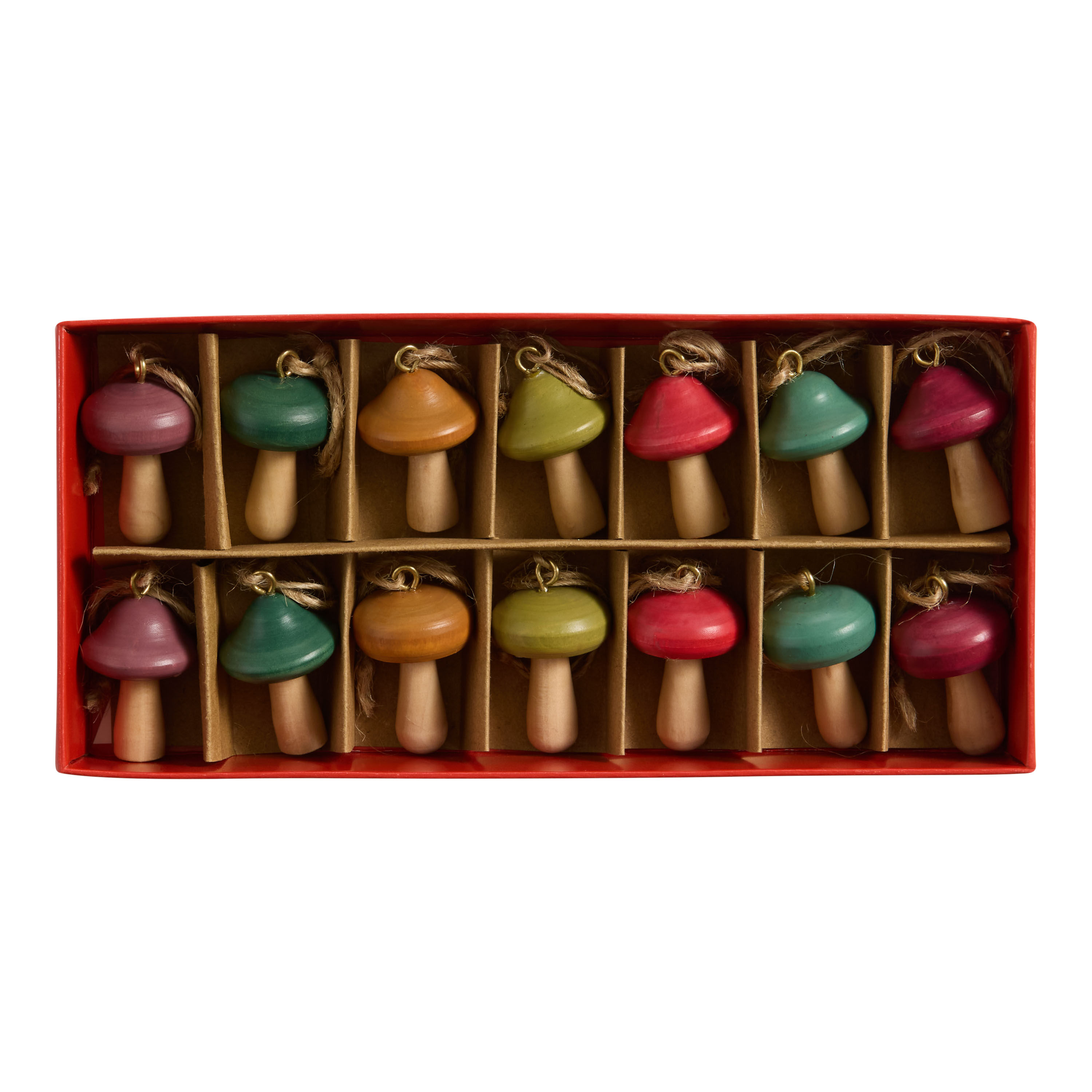 Mini Wood Mushroom Ornaments 14 Pack image number 1