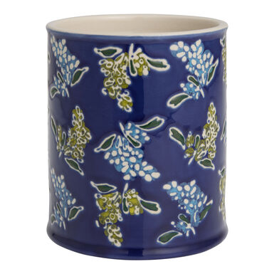 Large Blue Hand Stamped Ceramic Floral Storage Canister Large Blue Hand Stamped Ceramic Floral Storage Canister