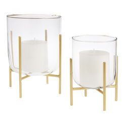 Clear Glass Hurricane Candle Holder With Gold Stand