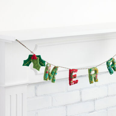 Red and Green Wool Embroidered Merry Garland Red and Green Wool Embroidered Merry Garland