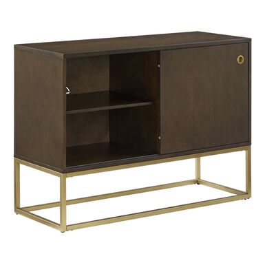 Byron Dark Brown Wood Media Stand With Record Storage Byron Dark Brown Wood Media Stand With Record Storage