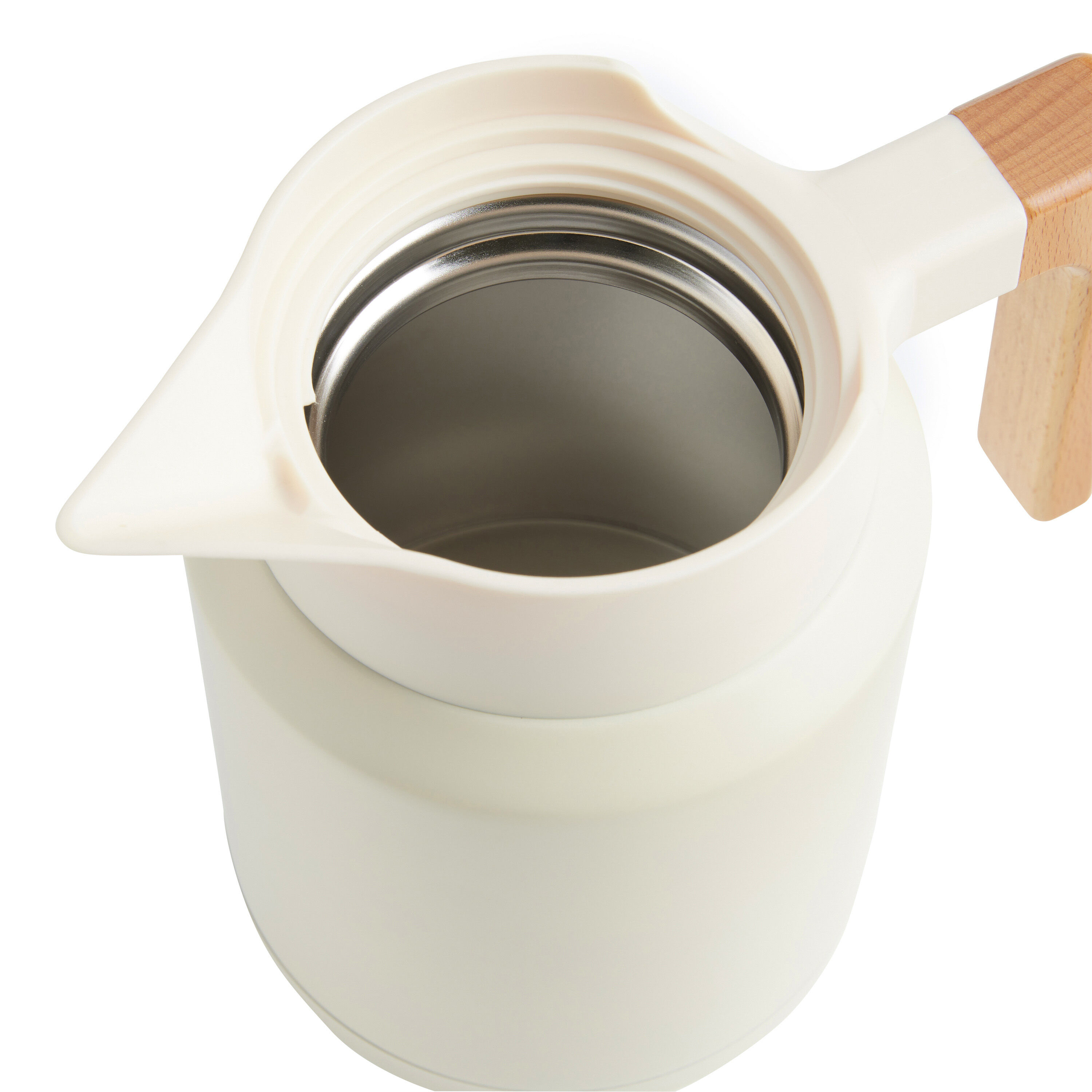 Medium Ivory Stainless Steel and Wood Insulated Vacuum Carafe image number 3