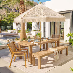 Davao All Weather Wicker and Wood Outdoor Dining Chair Set of 2