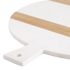 Large Round White Marble and Wood Paddle Cutting Board