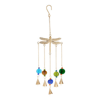 Gold Metal Dragonfly and Multicolor Bead Wind Chime Gold Metal Dragonfly and Multicolor Bead Wind Chime