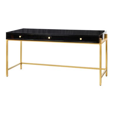 Dennis Wood and Gold Metal Desk with Drawers Dennis Wood and Gold Metal Desk with Drawers
