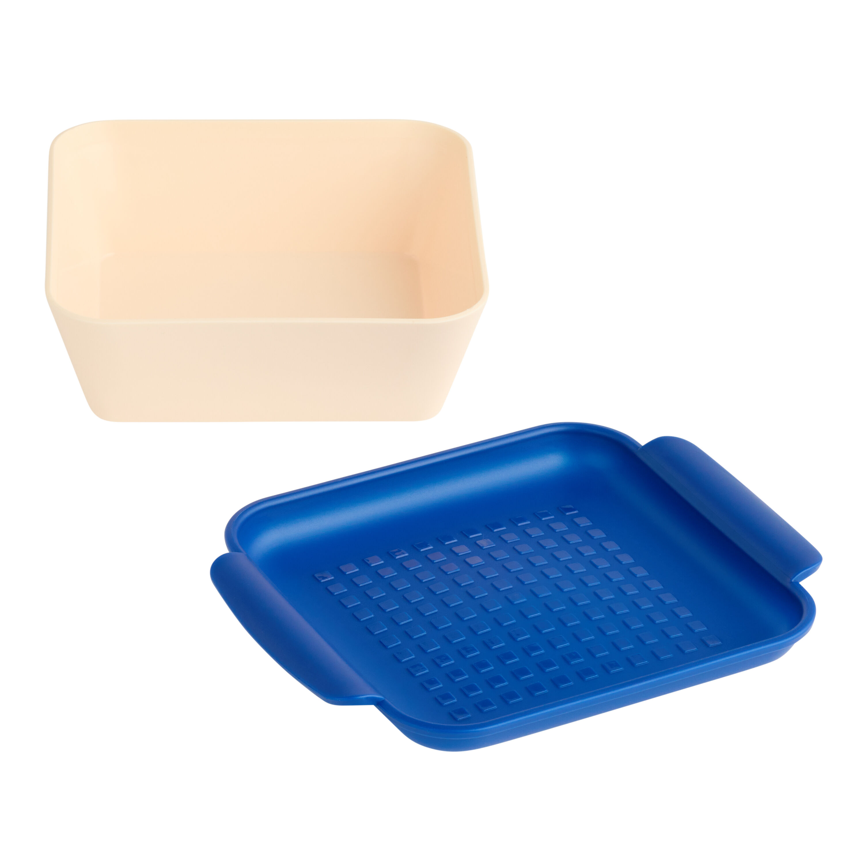 Cream and Navy Marinade & Go BBQ Food Prep Tub with Tray image number 2