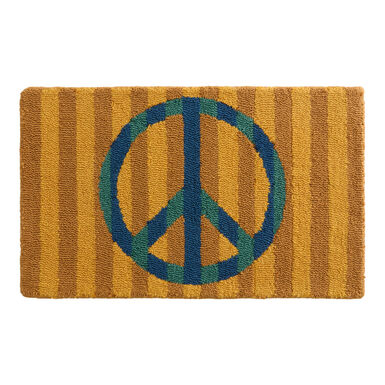 Navy Blue and Teal Peace Sign Hand Hooked Recycled Rug Navy Blue and Teal Peace Sign Hand Hooked Recycled Rug