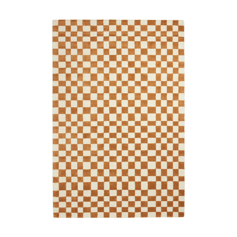 Cedar Terracotta and Ivory Checkered Wool Area Rug image number 1