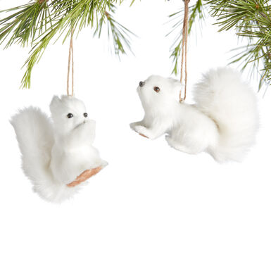 White Faux Fur Chipmunk Ornaments Set of 2 White Faux Fur Chipmunk Ornaments Set of 2
