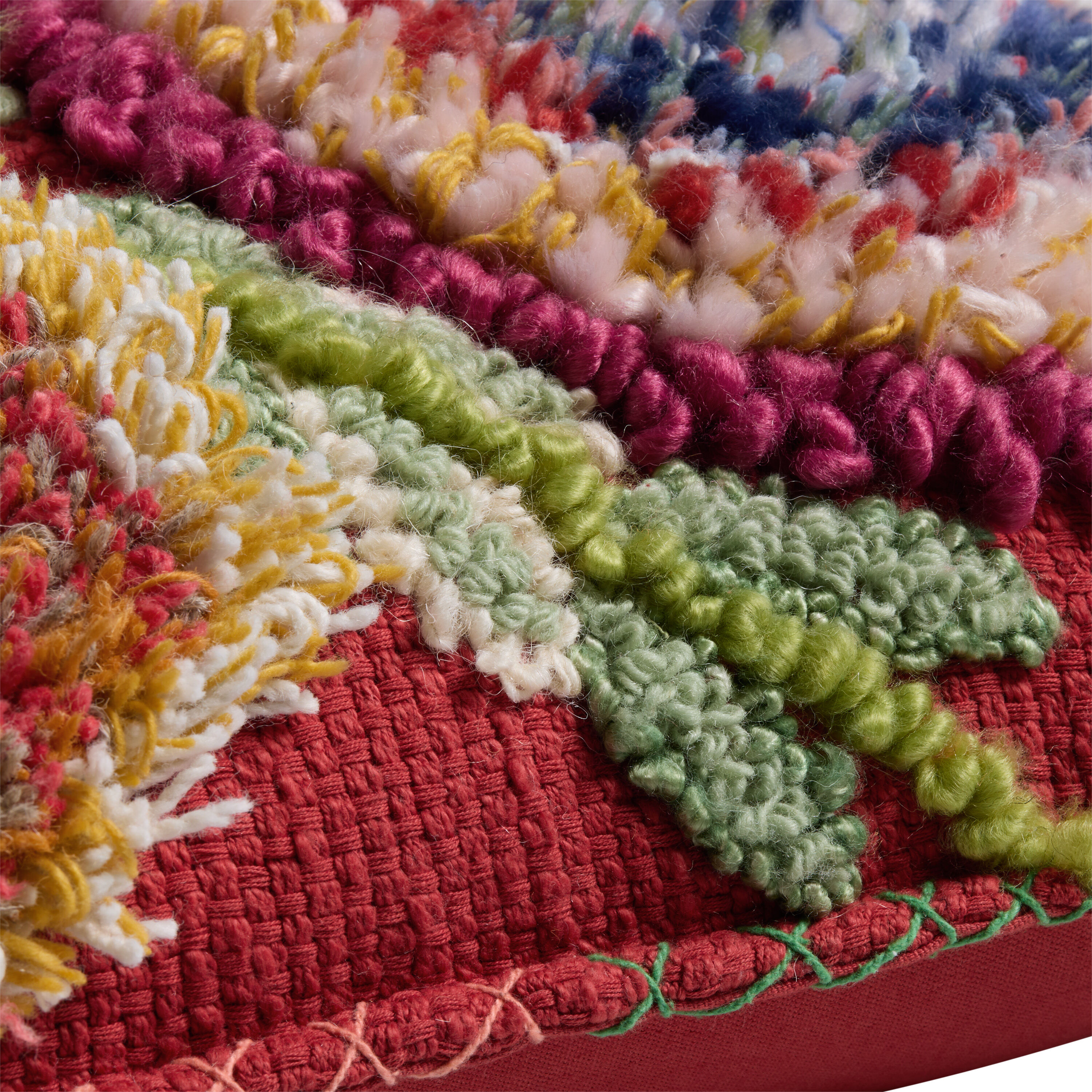 Red Multicolor Maximalist Tufted Flowers Throw Pillow image number 3