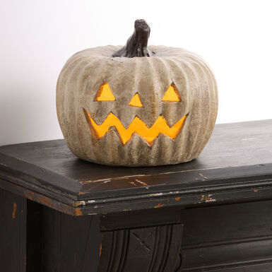 Short Antiqued Jack-O'-Lantern LED Light Up Decor Short Antiqued Jack-O'-Lantern LED Light Up Decor