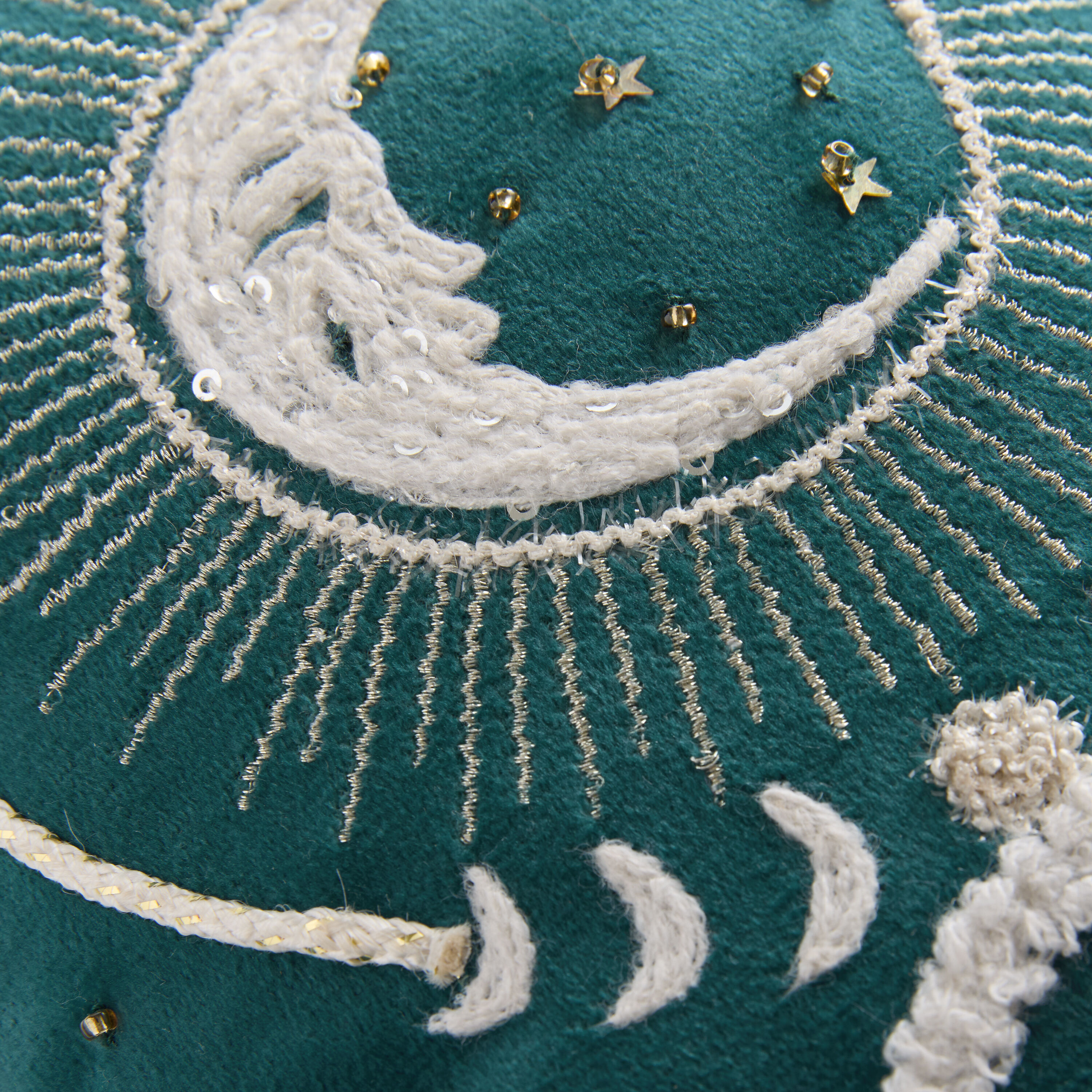 Mini Dark Teal Velvet Luna Tarot Beaded Embroidered Throw Pillow image number 2