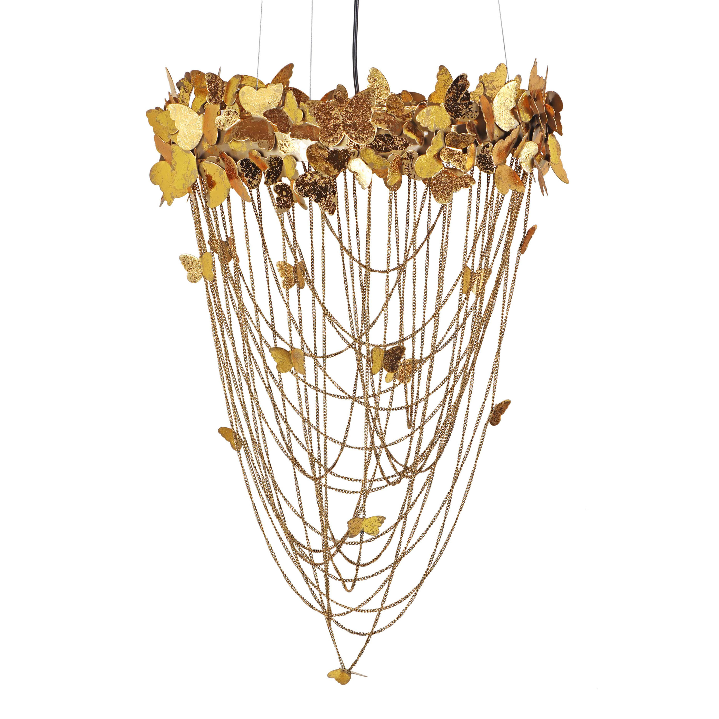 Gold Metal Butterfly 3 Light Chandelier