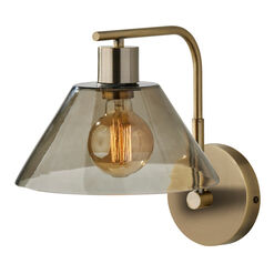 Lune Gray Smoked Glass Dome and Antique Brass Wall Sconce