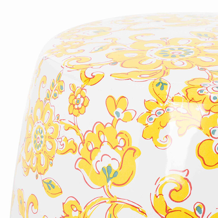 Yellow And White Ceramic Floral Side Table image number 3