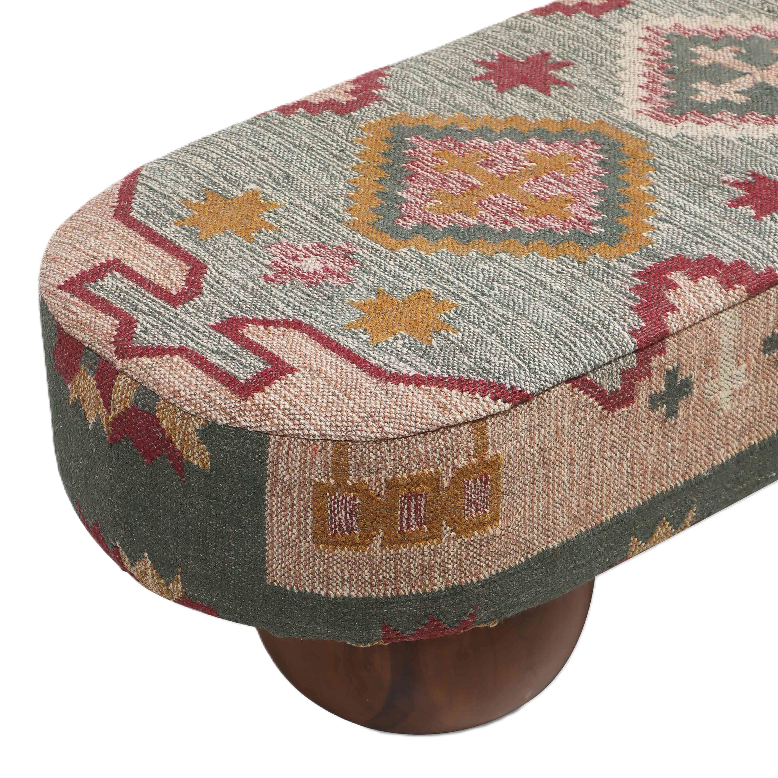 Kiaan Rounded Multicolor Wool Upholstered Bench image number 3