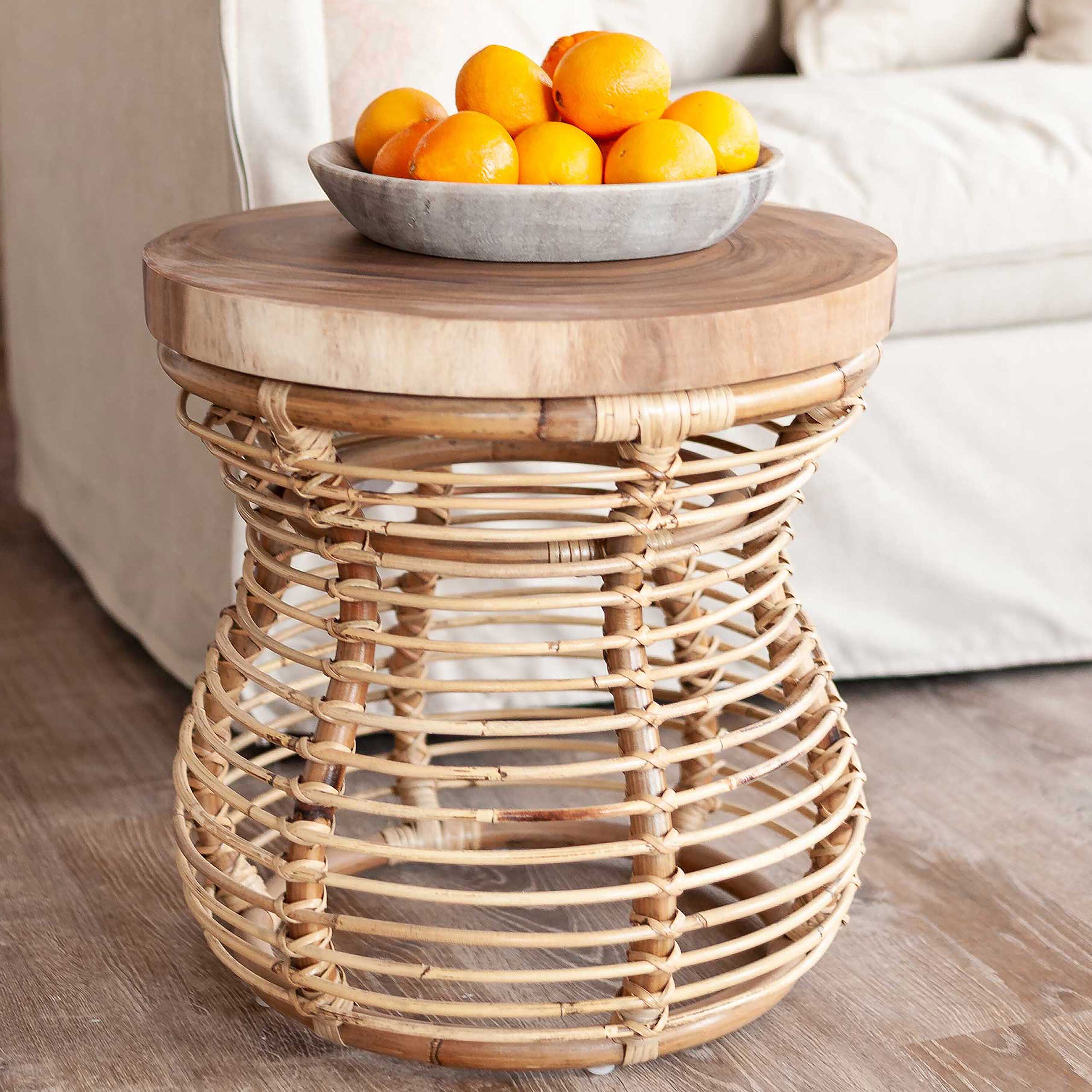 Round Teak and Rattan End Table World Market