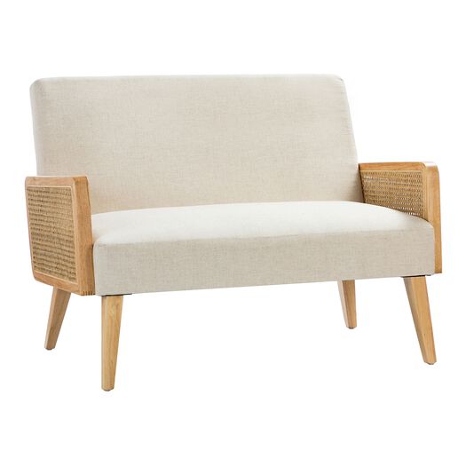 Domenico Natural Wood and Rattan Cane Loveseat