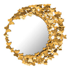 Gold Metal Asymmetrical Butterfly Wall Mirror
