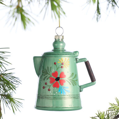 Green Glass Vintage Coffee Pot Ornament Green Glass Vintage Coffee Pot Ornament