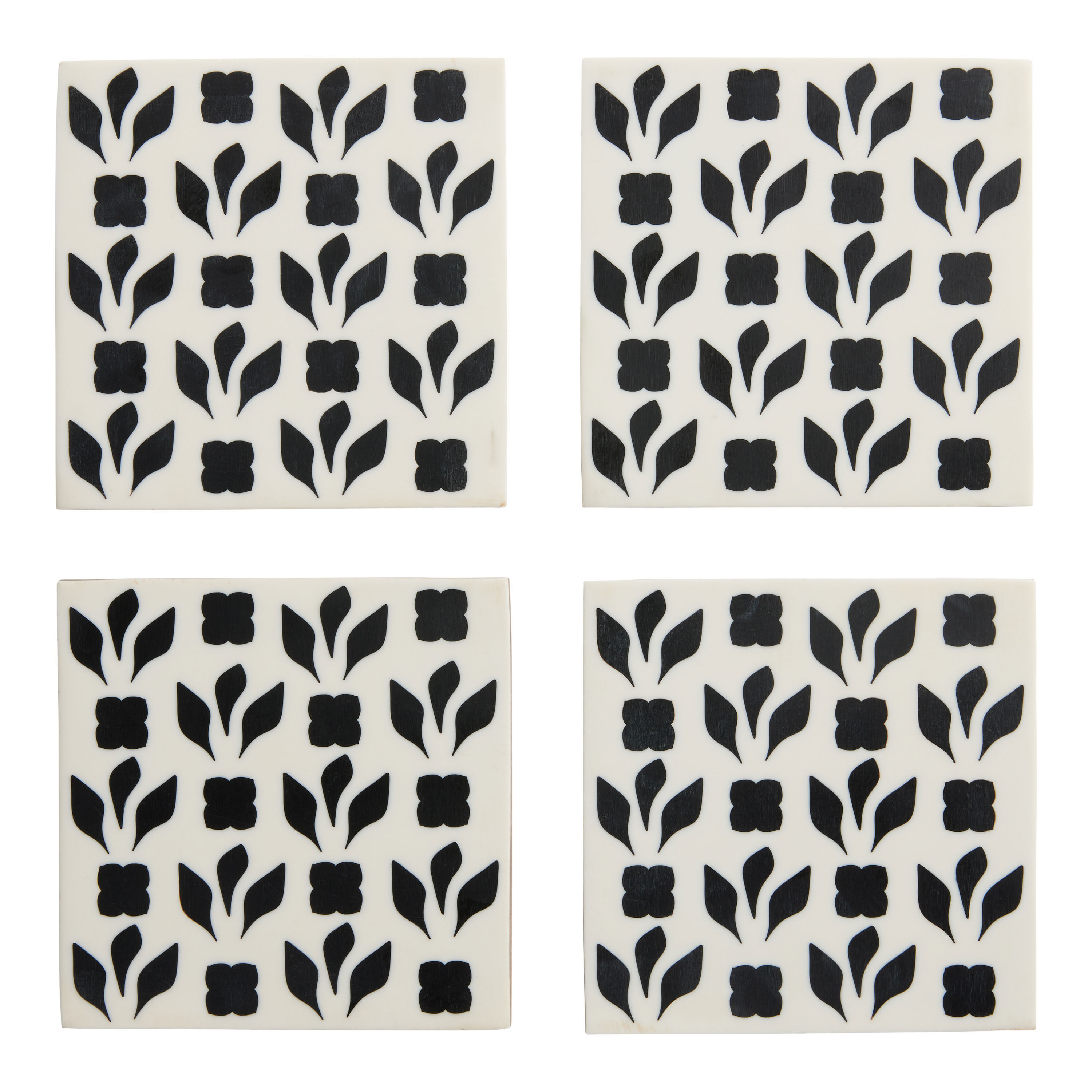 Square Black And White Resin Floral Leaf Coasters 4 Pack image number 0