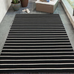 Black and White Pinstripe Reversible Indoor Outdoor Rug