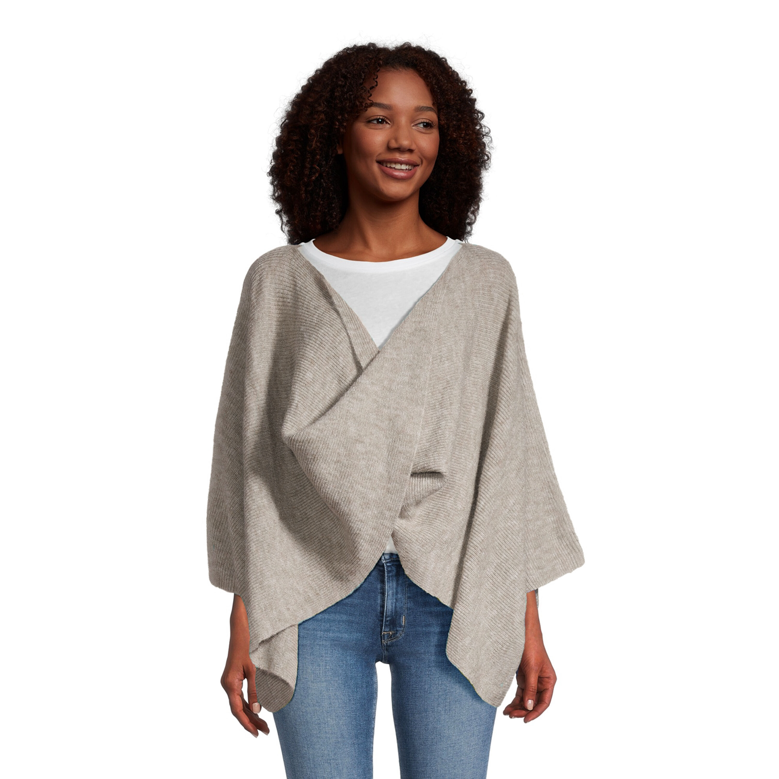 Oatmeal Recycled Yarn Twisted Poncho Sweater World Market