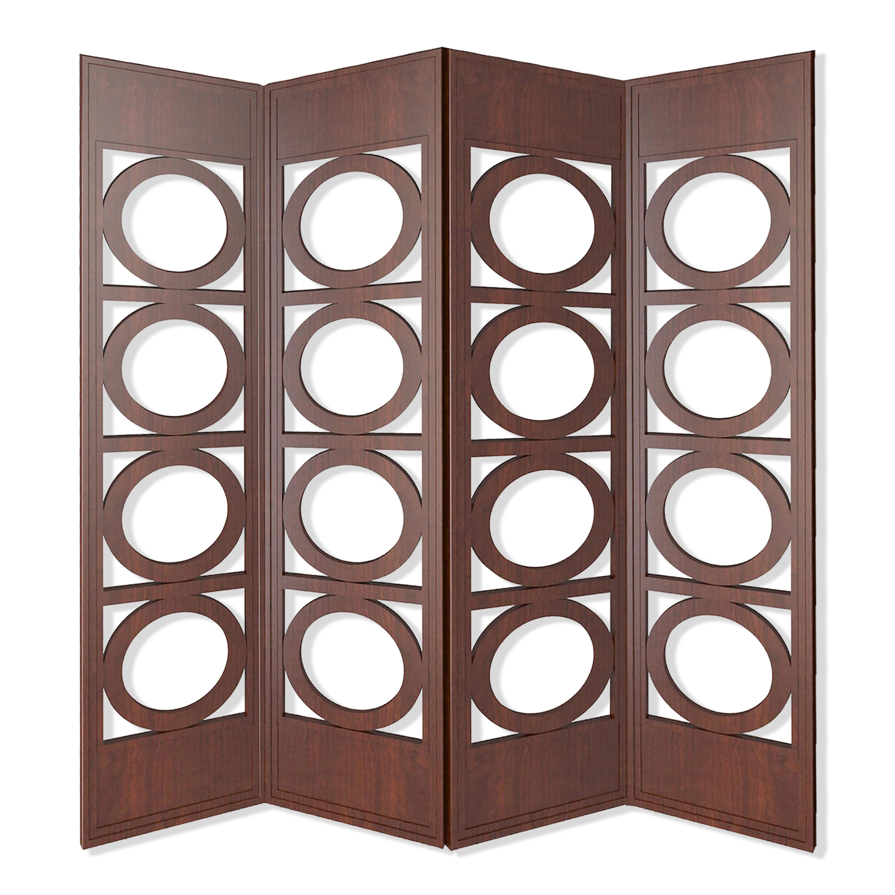 Belair Brown Wood Circle Mod 4 Panel Folding Screen image number 0
