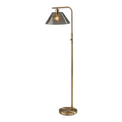 Lune Gray Smoked Glass Dome and Antique Brass Floor Lamp