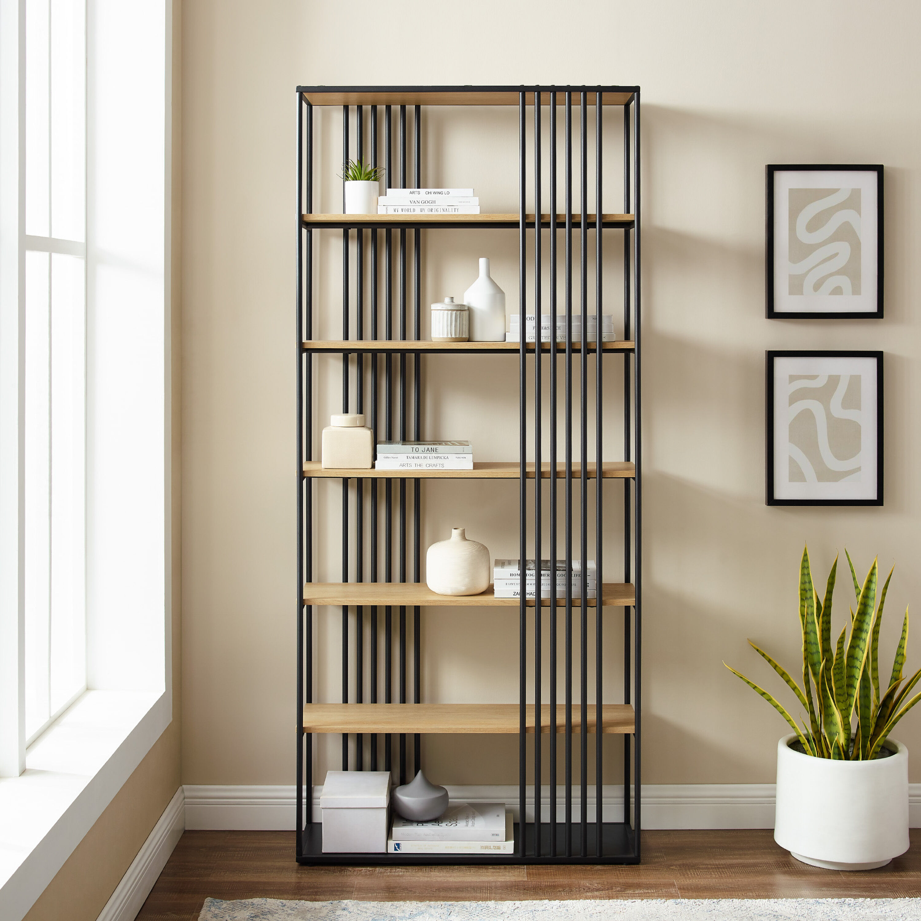 Wood and black shop bookcase