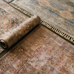 Lauren Terracotta and Blue Distressed Persian Style Area Rug