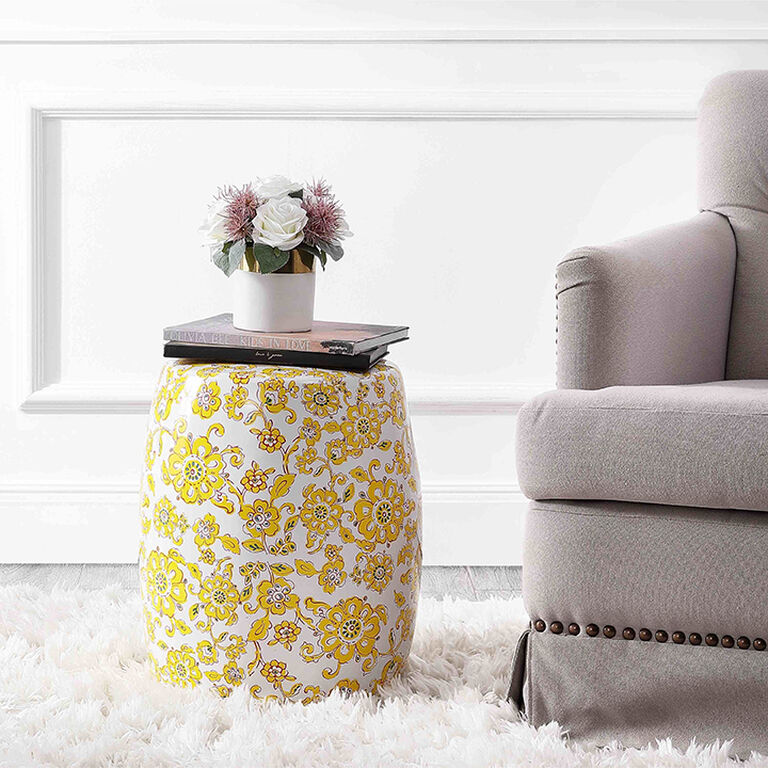 Yellow And White Ceramic Floral Side Table image number 2