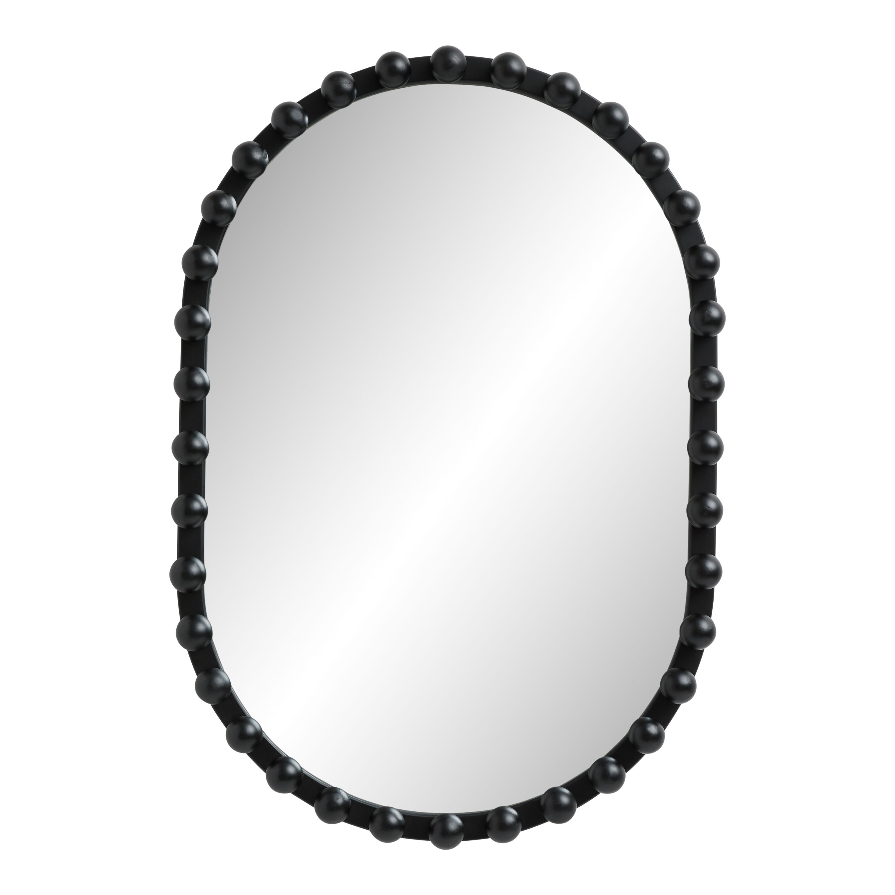 Oval Black Wood Spheres Wall Mirror