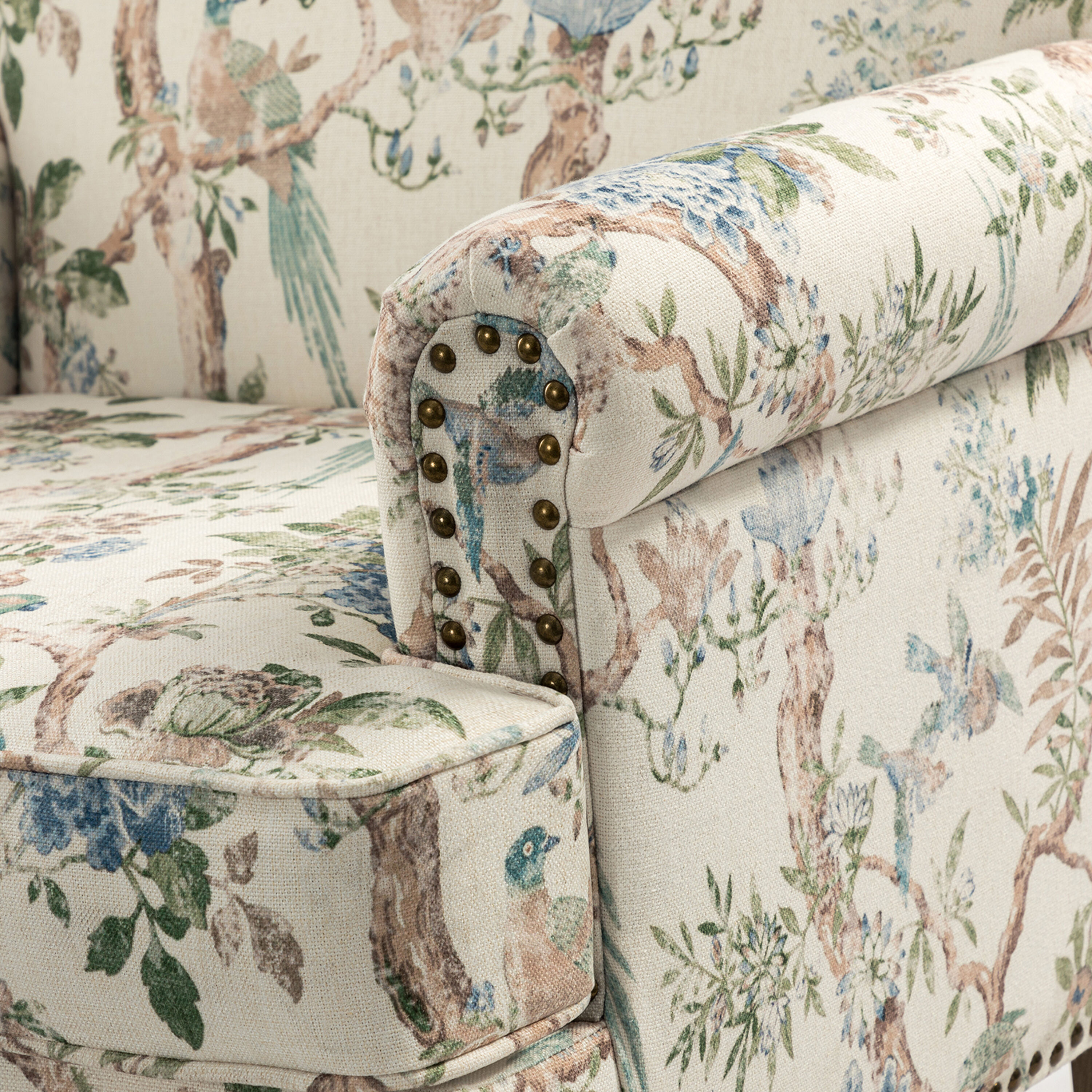 Nina Botanical Bird Print Roll Arm Upholstered Chair image number 4
