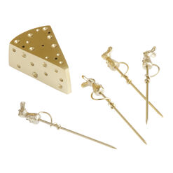 Gold Mice And Cheese Cocktail Pick Set 5 Piece