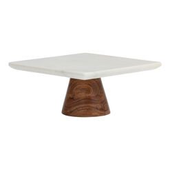 Square White Marble And Mango Wood Cake Stand