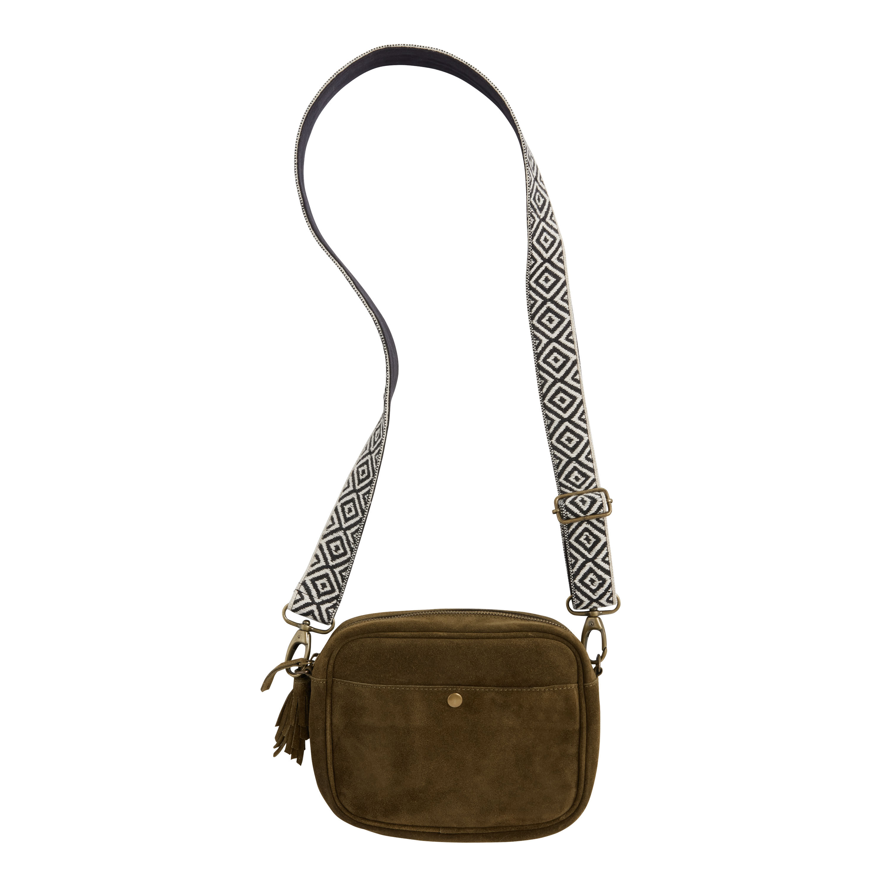 Olive Green Suede Crossbody Bag With Interchangeable Strap World Market