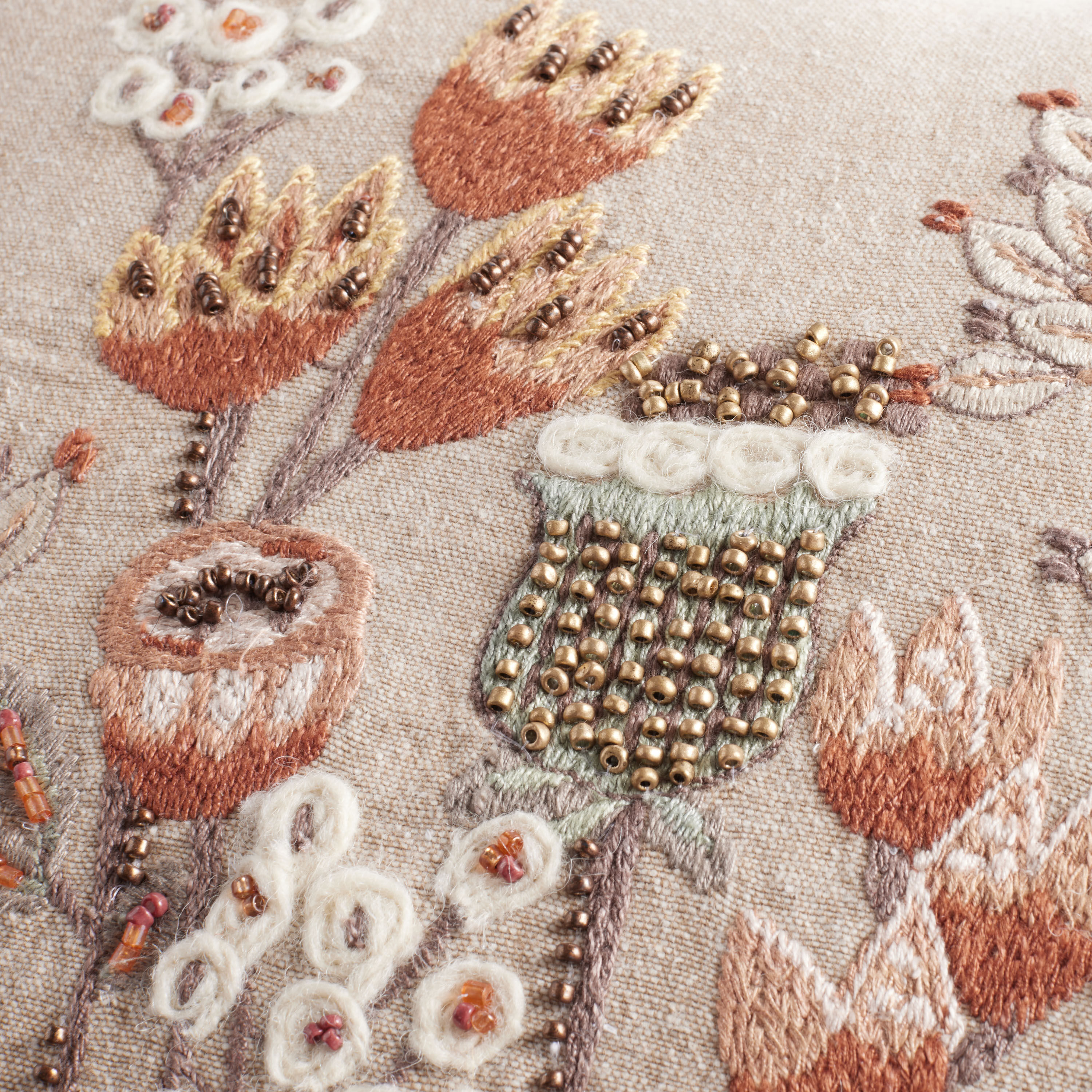 Multicolor Floral Beaded Lumbar Pillow