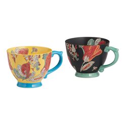 Multicolor Floral Mosaic Hand Painted Ceramic Mug Set Of 2