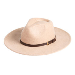 Light Tan Wool Rancher Hat With Brown Belt Trim