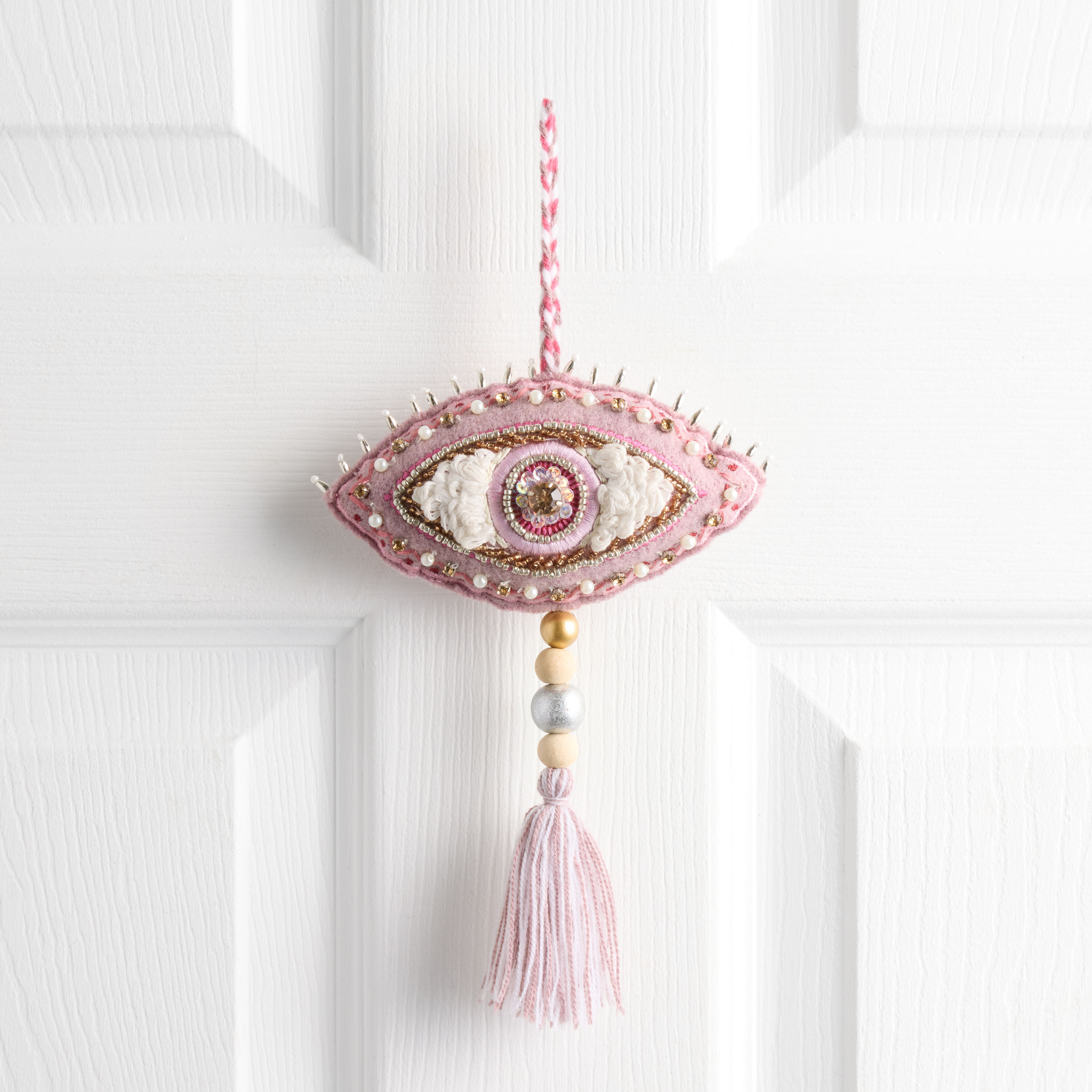 Pink Beaded Evil Eye Hanging Decor image number 0