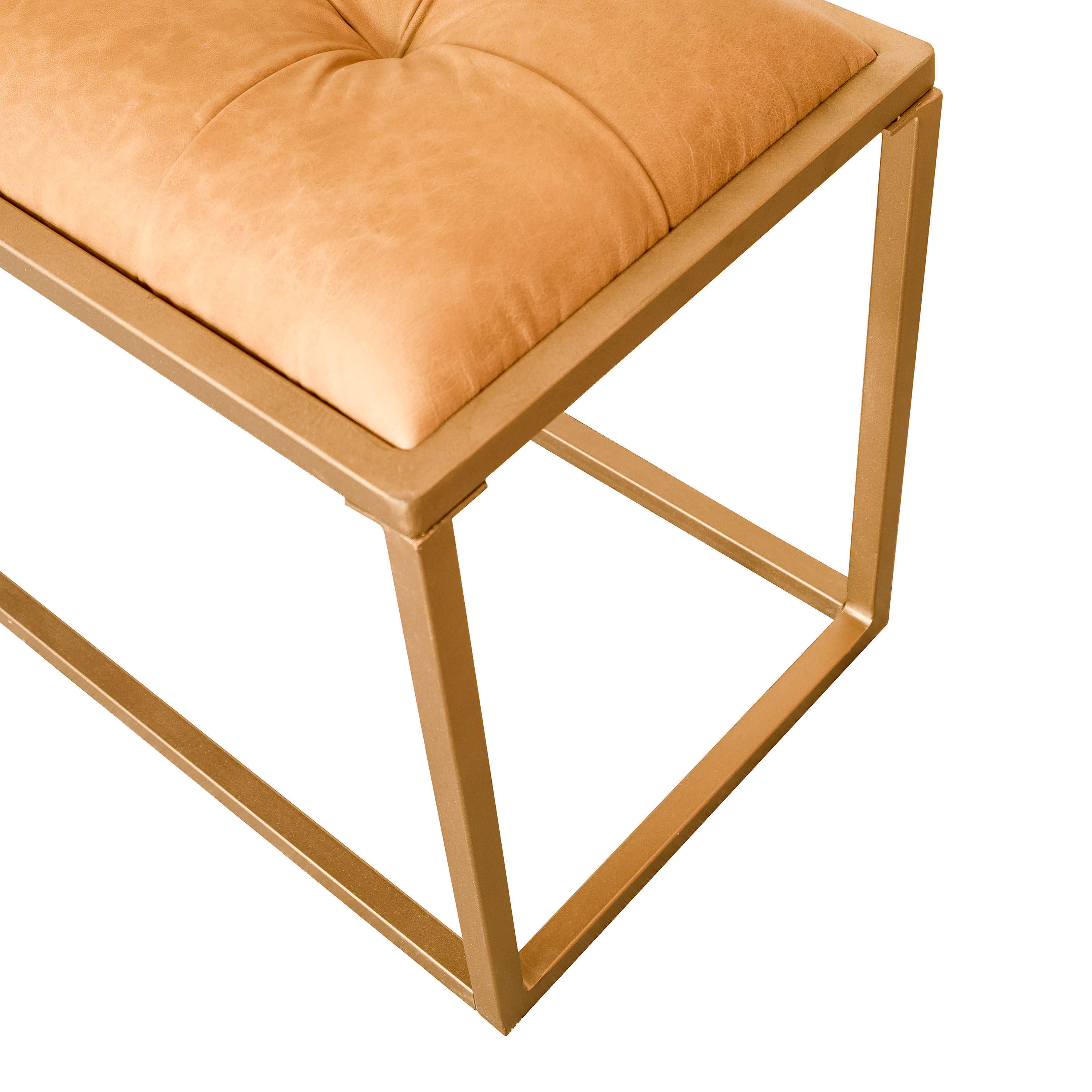 Preeti Brown Buffalo Leather and Gold Metal Tufted Bench image number 5