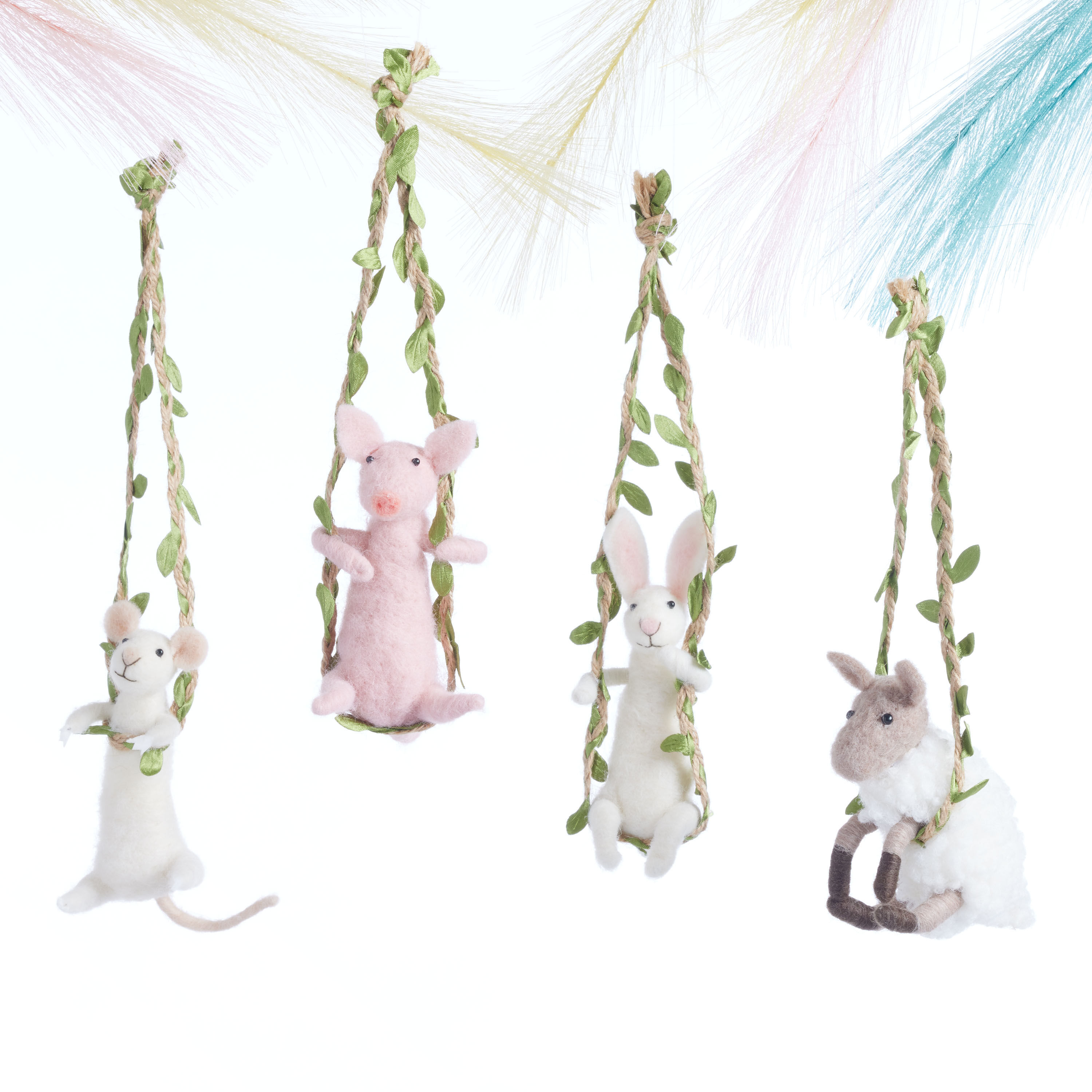Wool Swinging Spring Critter Ornament Decor Set of 4 image number 0