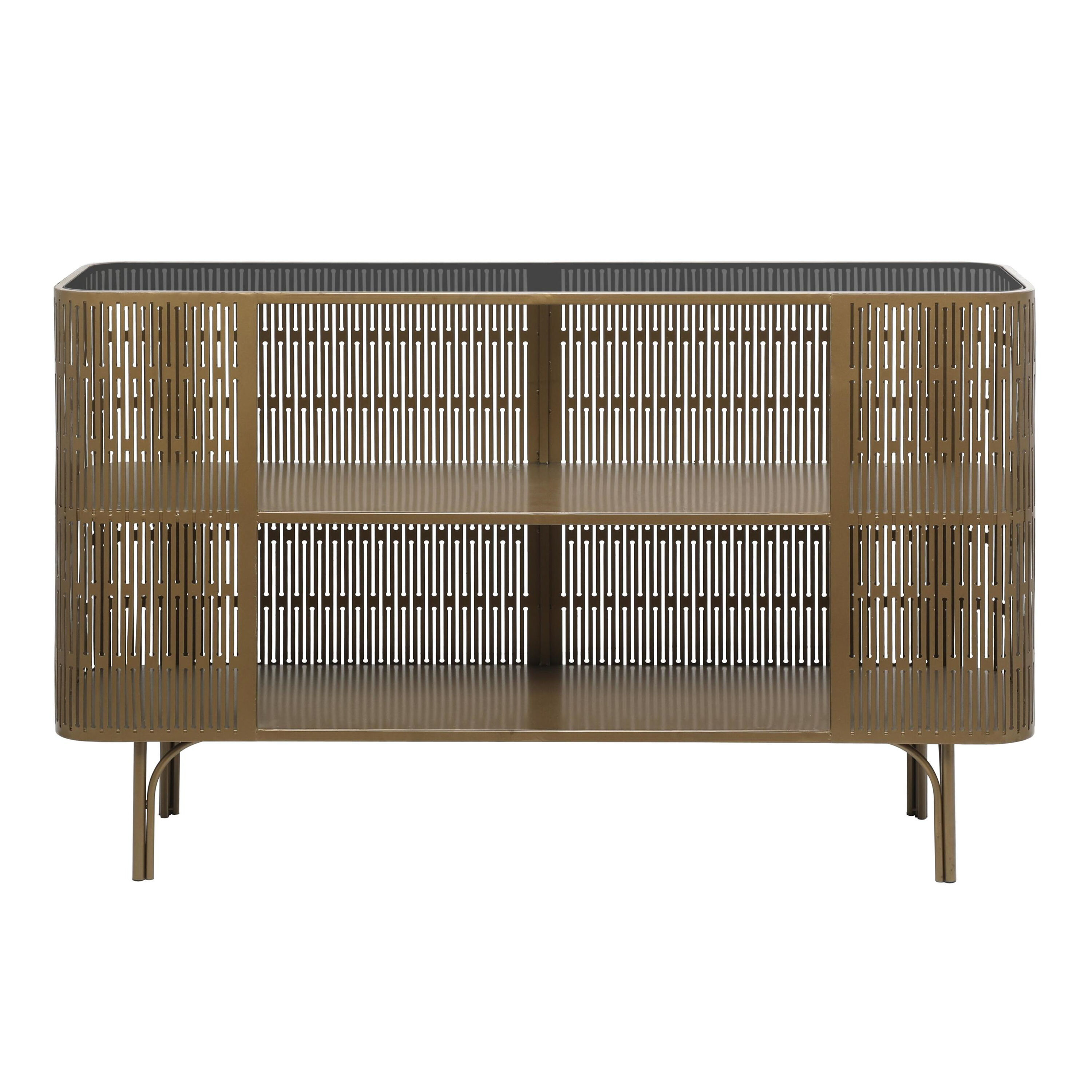 Milner Gold Metal and Black Glass Console Table with Shelf image number 2