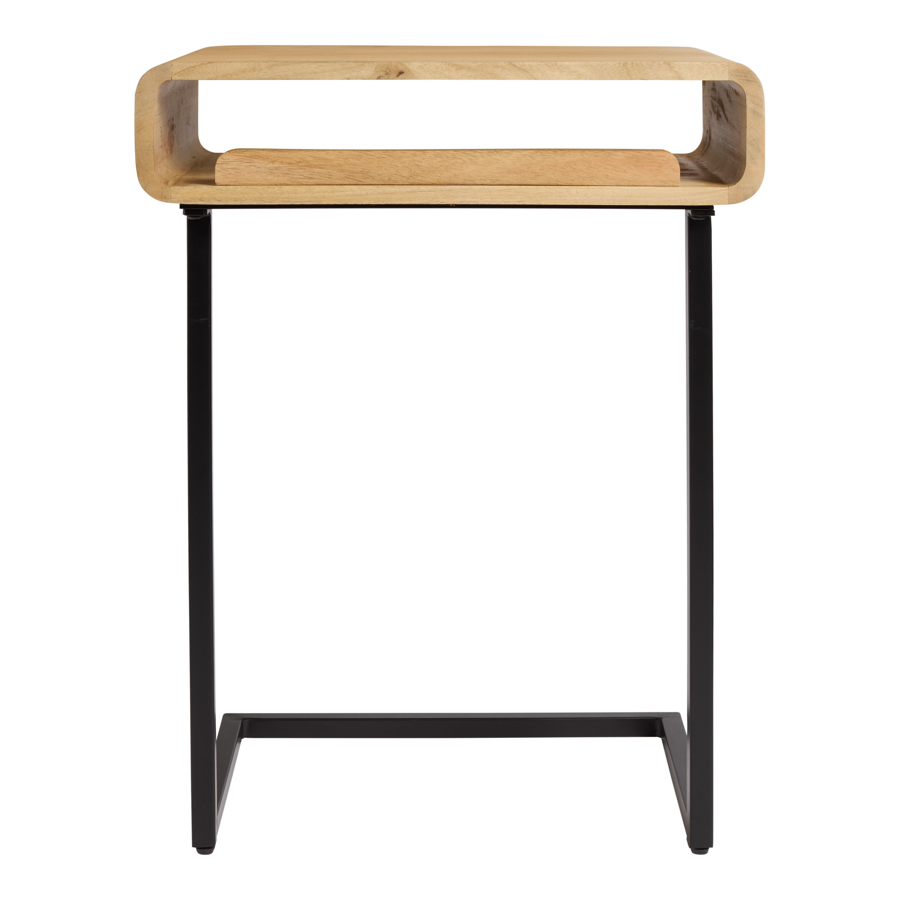Ballard Natural Wood and Black Metal Laptop C Table with Shelf image number 1