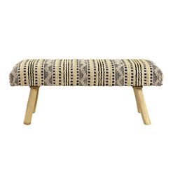 Black and Natural Wool Kilim Upholstered Bench