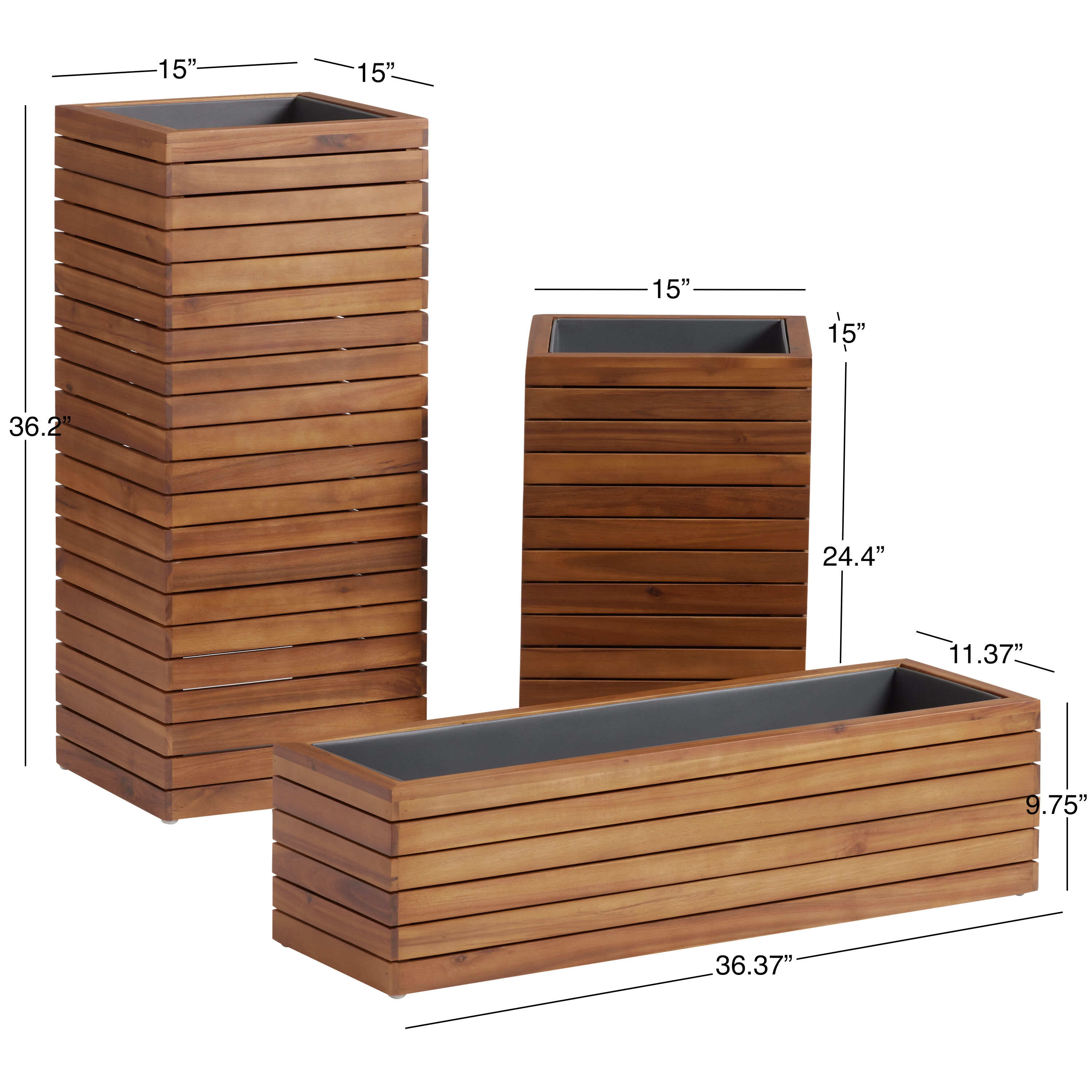 Alicante Wood And Metal Outdoor Planter image number 5